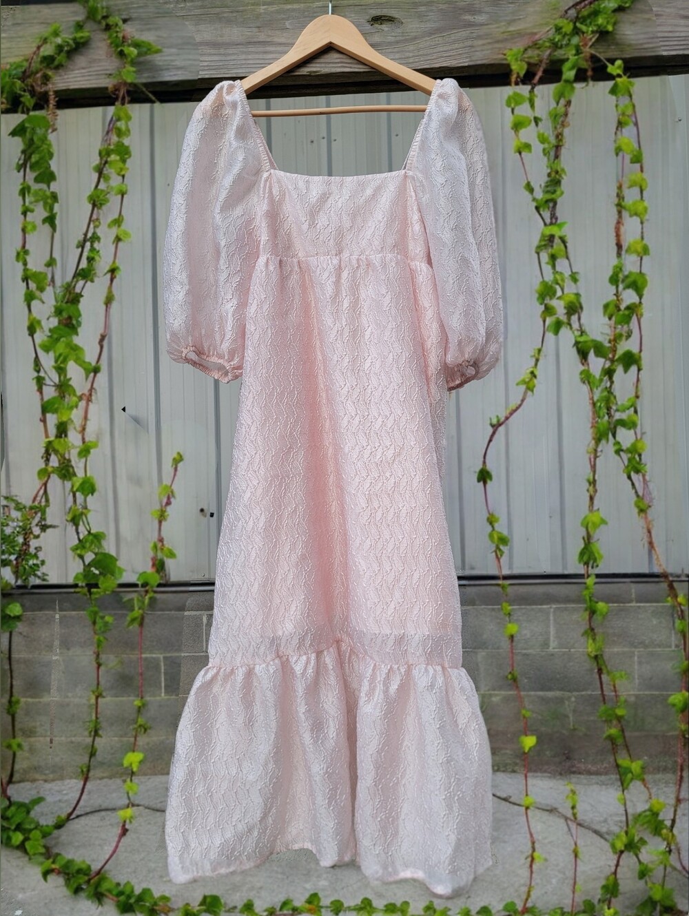 Anthropologie Pink Textured Puff Sleeve Dress XS